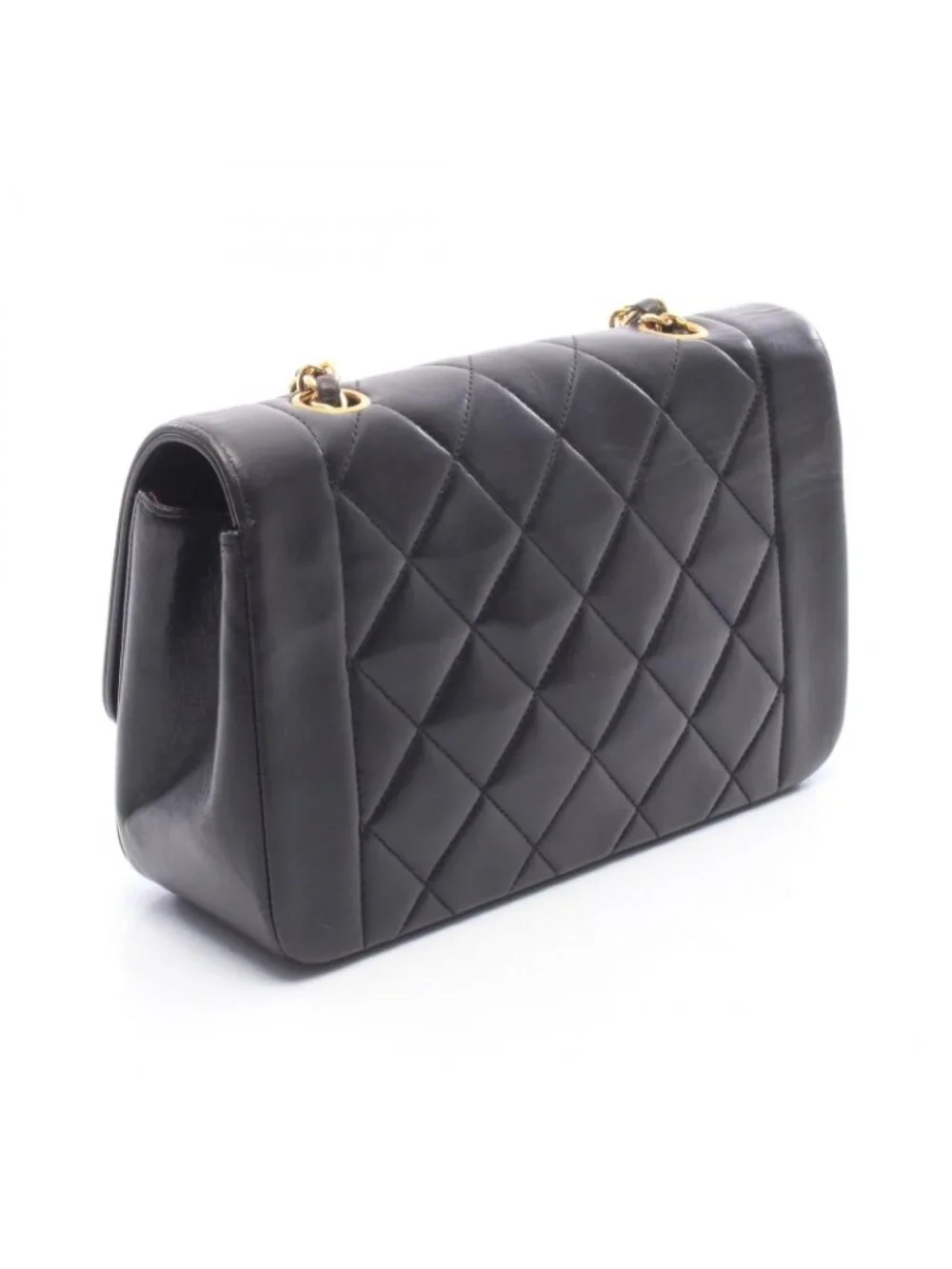Chanel Shoulder Bag Quilted Diana Flap Black Lambskin Chain